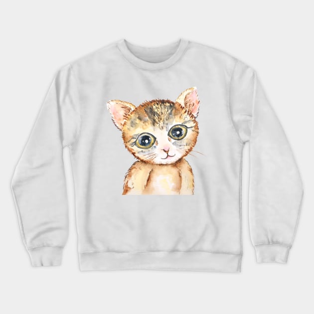 cute baby cat pussy watercolor Crewneck Sweatshirt by colorandcolor